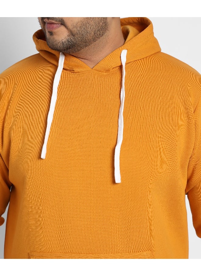 Instafab Plus Men's Mustard Yellow Basic Hoodie With Kangaroo Pocket