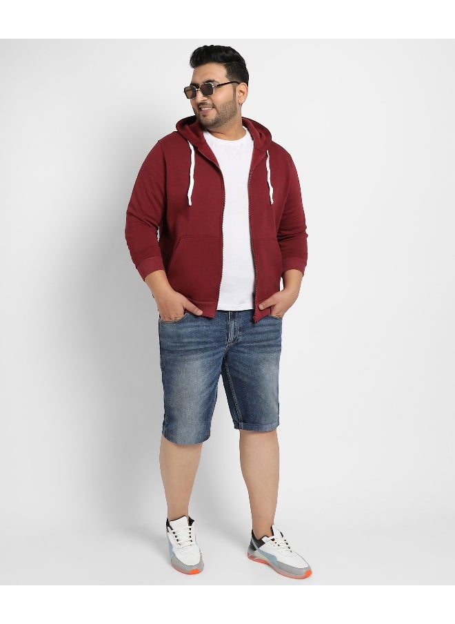 Instafab Plus Men's Maroon Red Zip-Front Hoodie With Contrast Drawstring