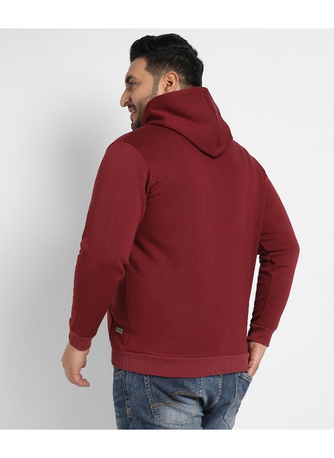 Instafab Plus Men's Maroon Red Zip-Front Hoodie With Contrast Drawstring