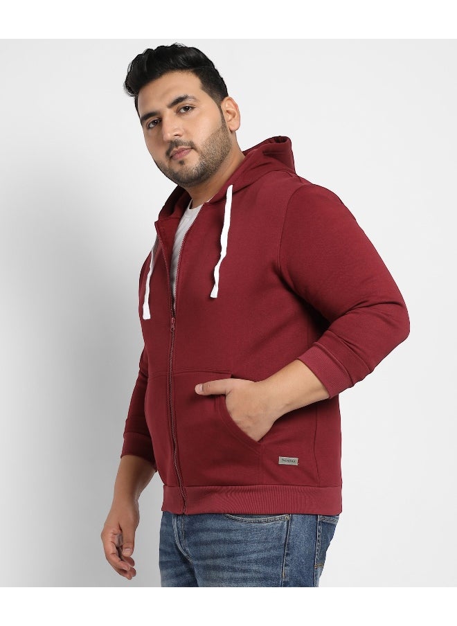 Instafab Plus Men's Maroon Red Zip-Front Hoodie With Contrast Drawstring