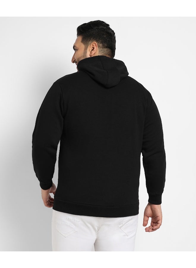 Instafab Plus Men's Black Zip-Front Hoodie With Contrast Drawstring