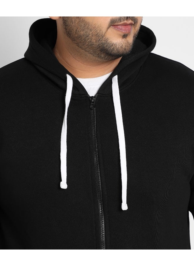 Instafab Plus Men's Black Zip-Front Hoodie With Contrast Drawstring