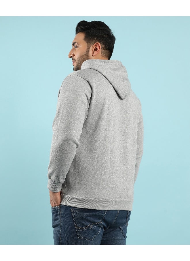 Instafab Plus Men's Light Grey Pullover Hoodie With Contrast Drawstring