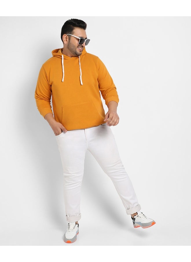 Instafab Plus Men's Mustard Yellow Basic Hoodie With Kangaroo Pocket