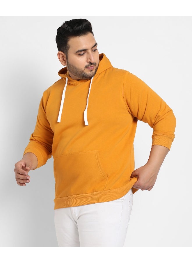 Instafab Plus Men's Mustard Yellow Basic Hoodie With Kangaroo Pocket