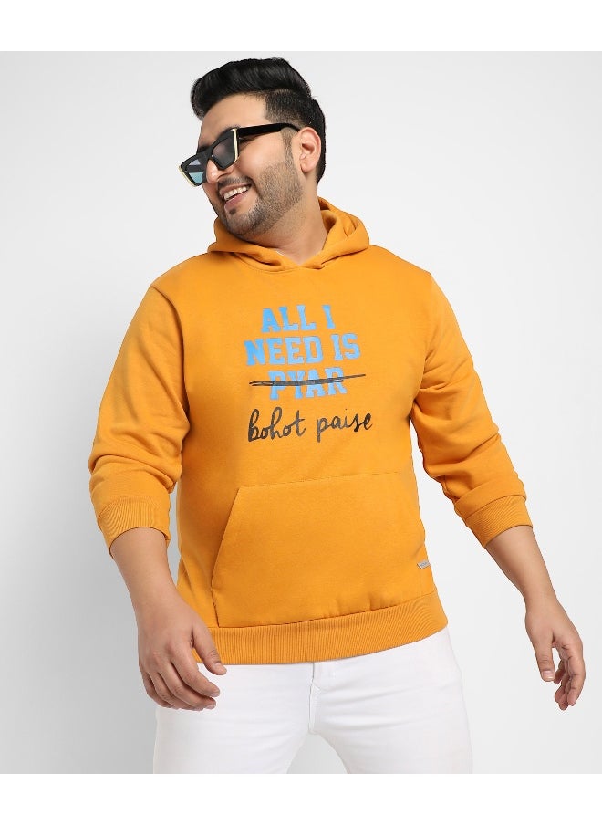 Instafab Plus Men's Mustard Yellow All I Need Hoodie With Kangaroo Pocket