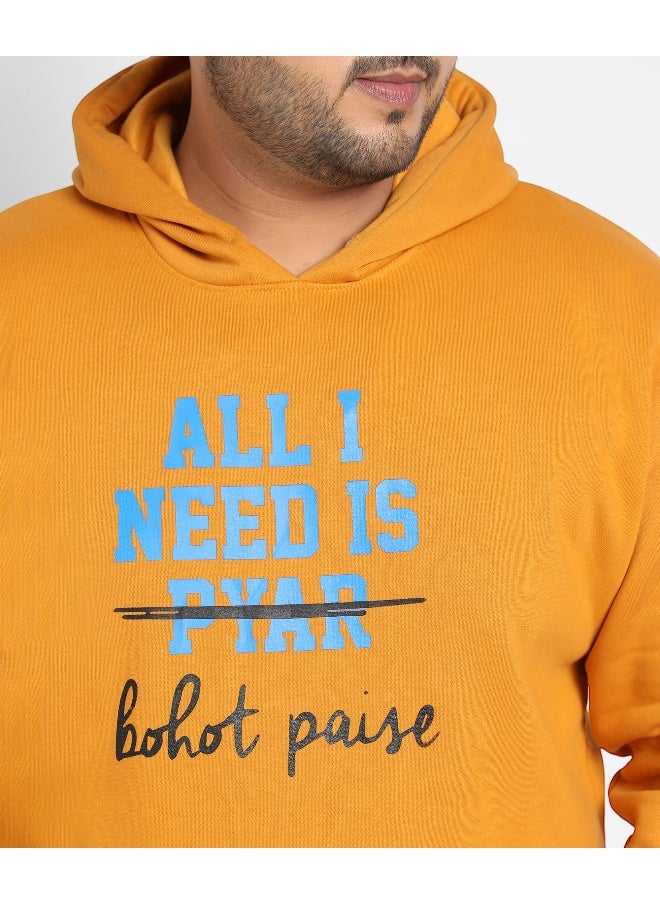 Instafab Plus Men's Mustard Yellow All I Need Hoodie With Kangaroo Pocket