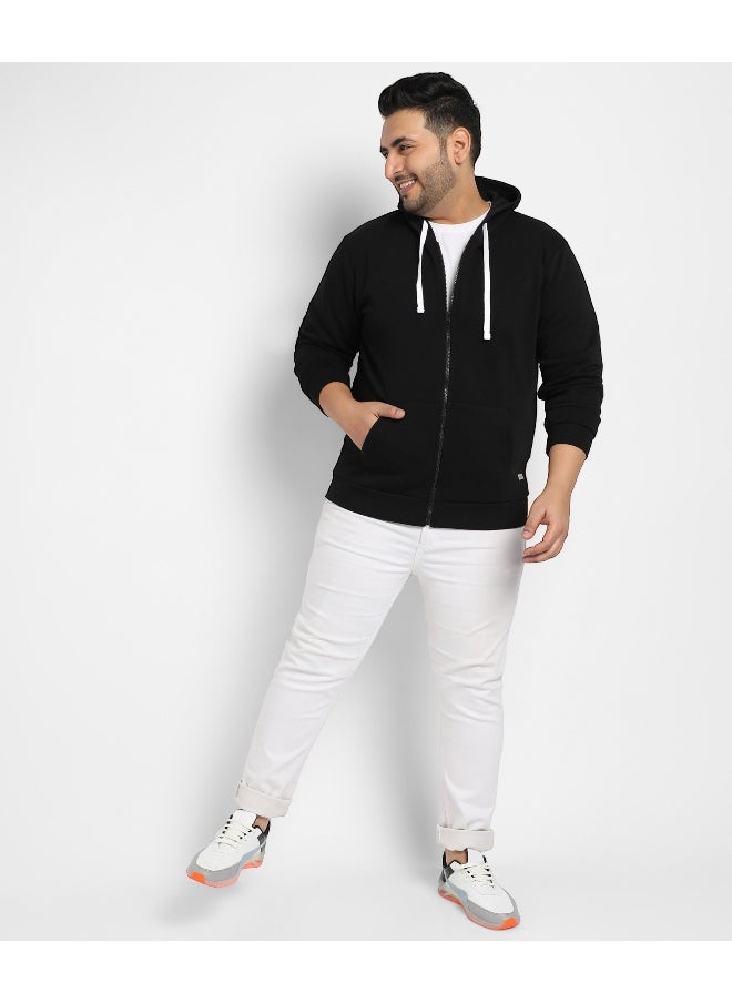 Instafab Plus Men's Black Zip-Front Hoodie With Contrast Drawstring