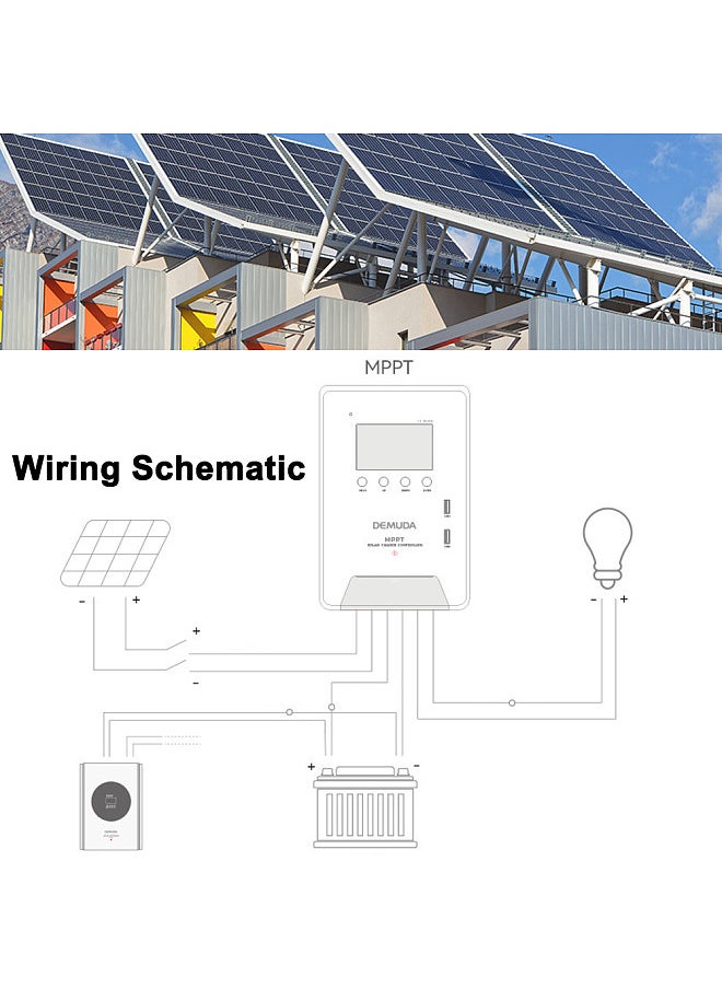 30A MPPT Solar Charge Controller RV Charging 12V/24V Intelligent Solar Panel Regulator Auto Tracking with Large LCD Display Dual USB Port for Leadacid Lithium LiFePO4 Battery