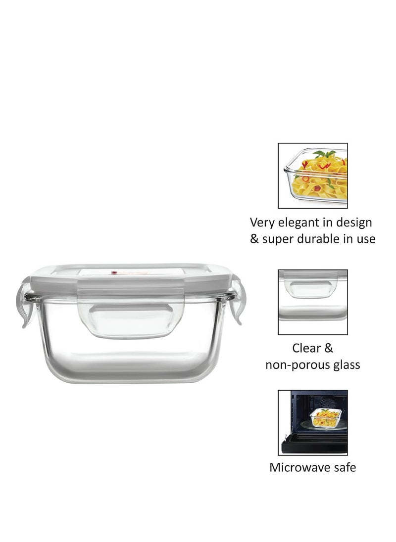 Cello MF glassy seal O fresh glass lunch box set of three square containers, 350ml each with jacket