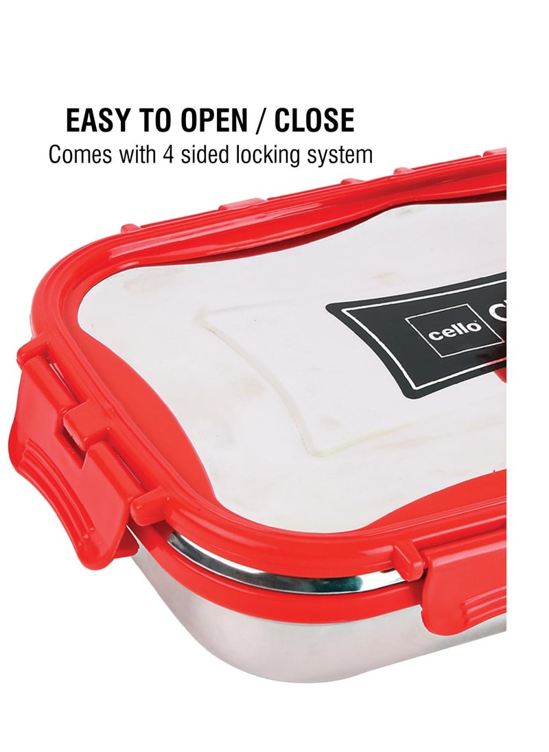 Cello click it steel insulated lunch box, medium, 925ml, red