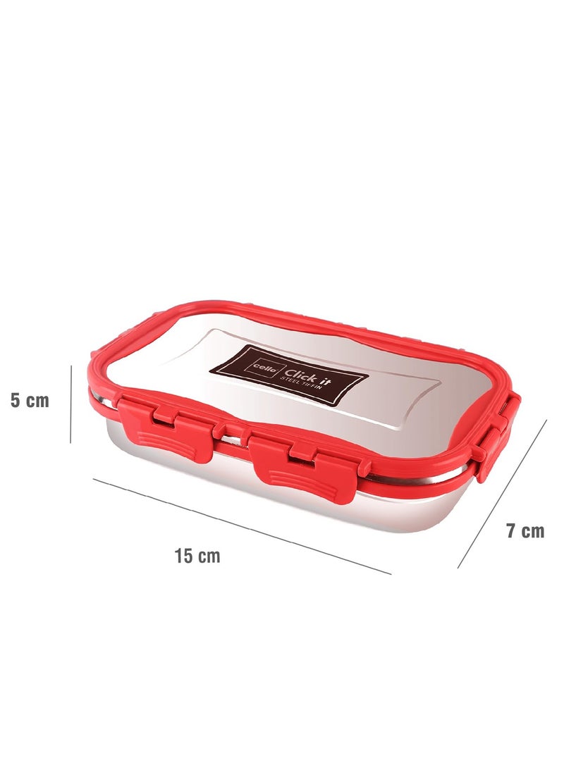 Cello click it steel insulated lunch box, medium, 925ml, red