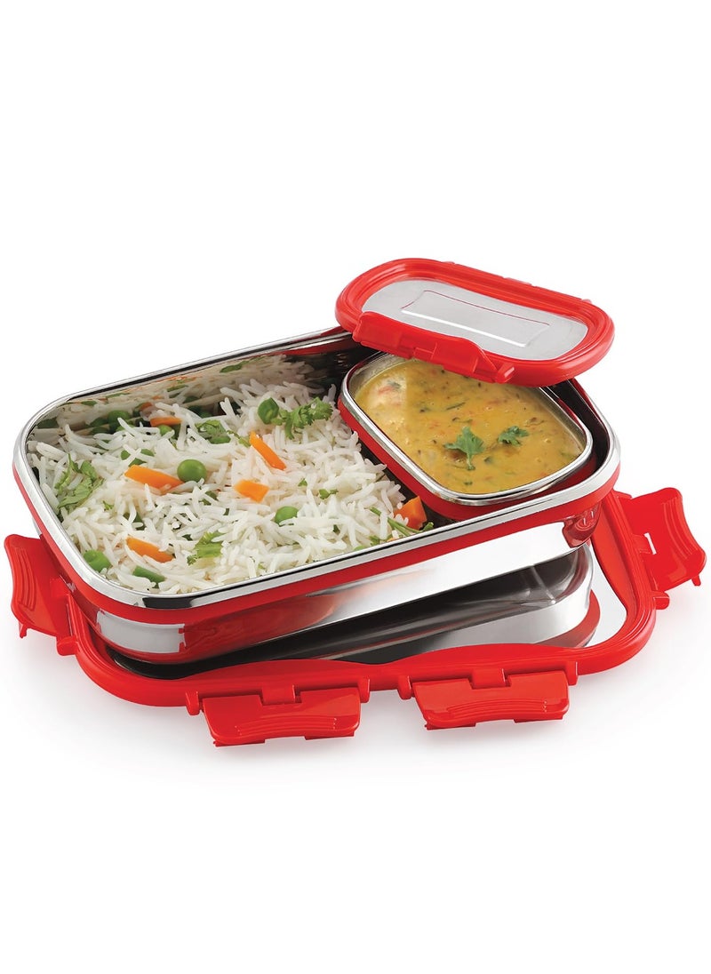 Cello click it steel insulated lunch box, medium, 925ml, red