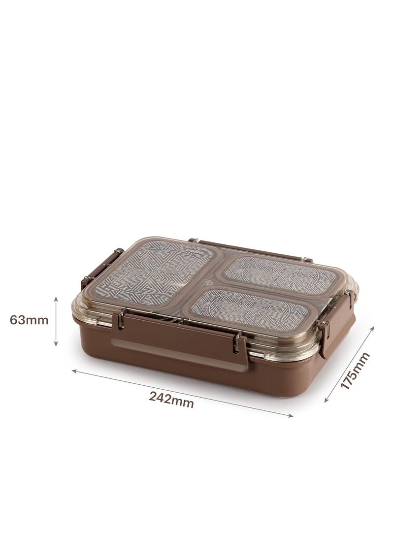 Cello Tri lunch insulated lunch box, inner stainless steel compartment, silicon seal in the lid with with four sided click locks