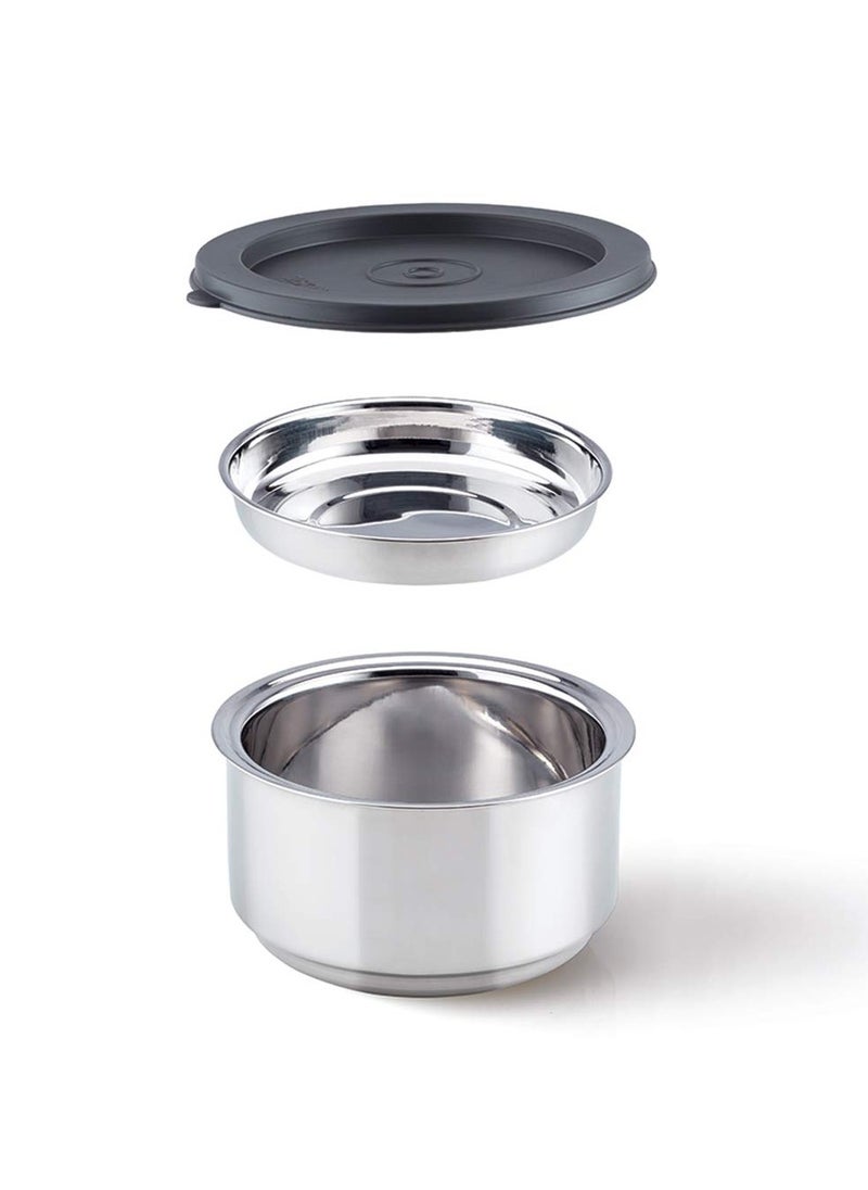 Borosil Carry Fresh Stainless Steel Lunchbox | 2 pc Round Container Set (280ml Each) | Tiffin for Office, School & College with Food Grade Steel | Leakproof & Dishwasher Safe | 1 Year Warranty