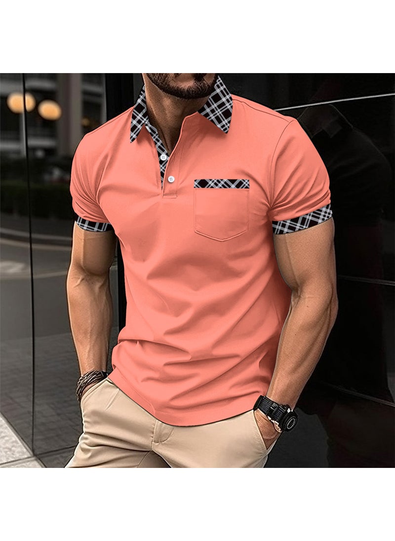 New Mens Casual Pocket Polo Shirt Peach