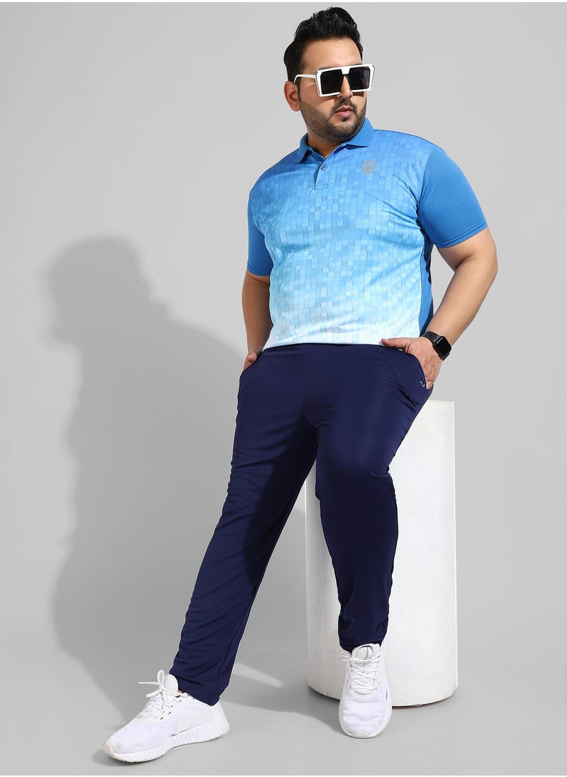 Men's Blue Printed Regular Fit Activewear T-Shirt