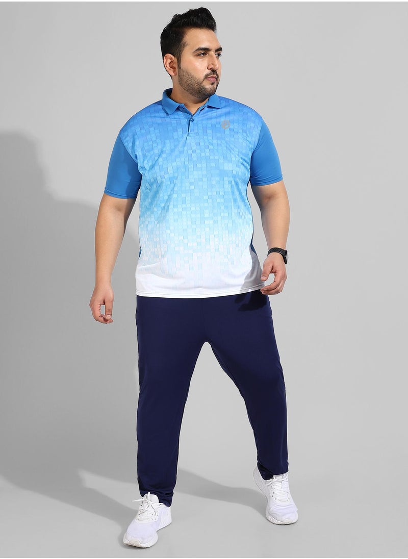 Men's Blue Printed Regular Fit Activewear T-Shirt