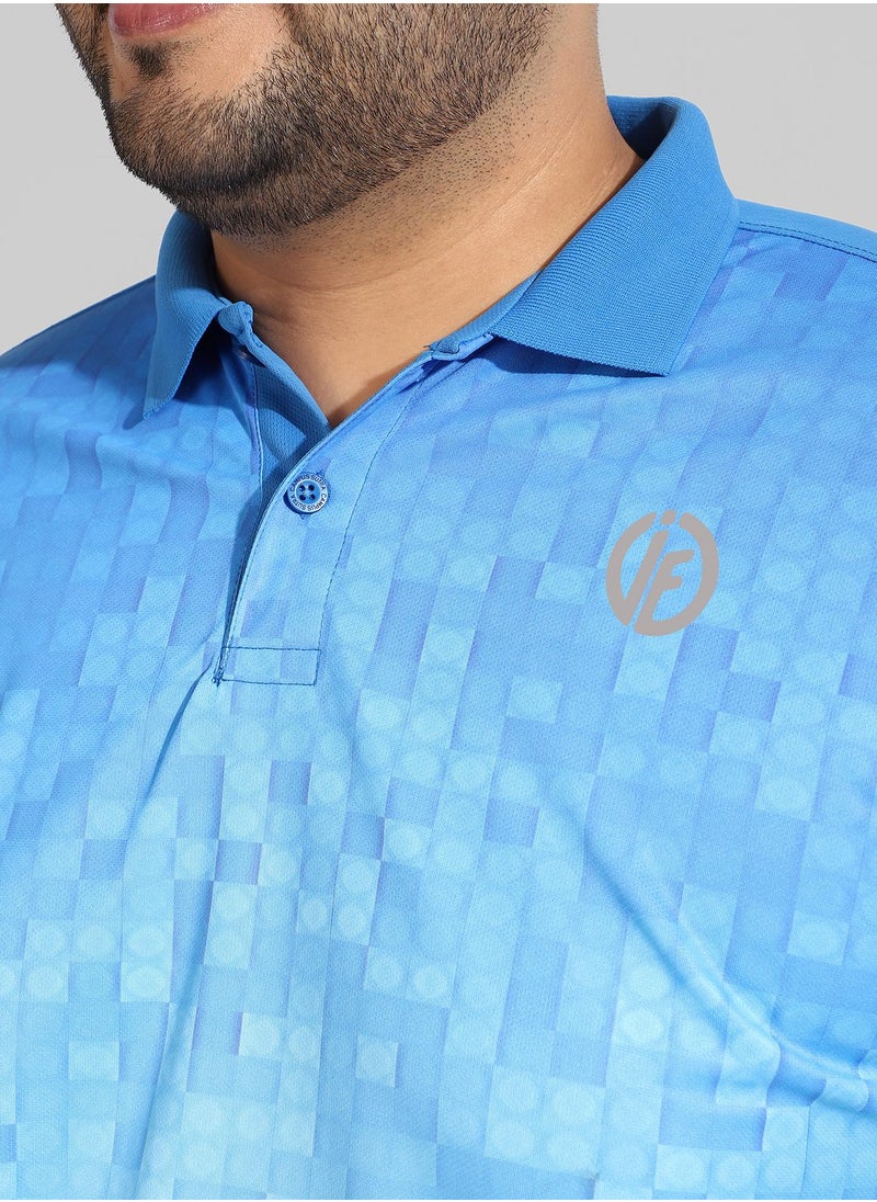 Men's Blue Printed Regular Fit Activewear T-Shirt