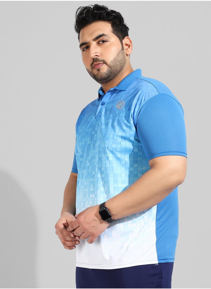 Men's Blue Printed Regular Fit Activewear T-Shirt