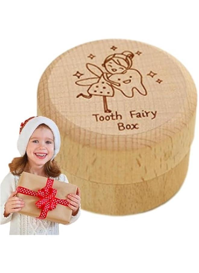 Wooden Tooth Fairy Box - Wooden Kids Keepsake Organizer | Cute Carved Wooden Box For Baby Teeth | Fairy Gifts, Tooth Saver For Baby Shower Birthday Gift, Teeth Container For Boy Or Girl