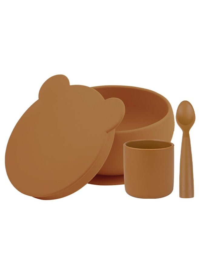 Silicone Feeding Set  4pcs  Woody Brown