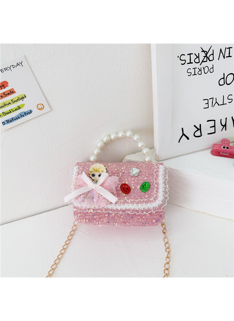 New childrens Chanel style bag fashion Pearl handbag Cartoon Doll shoulder bag girls chain messenger bagStyle 2 rose pink Style 2 rose pink