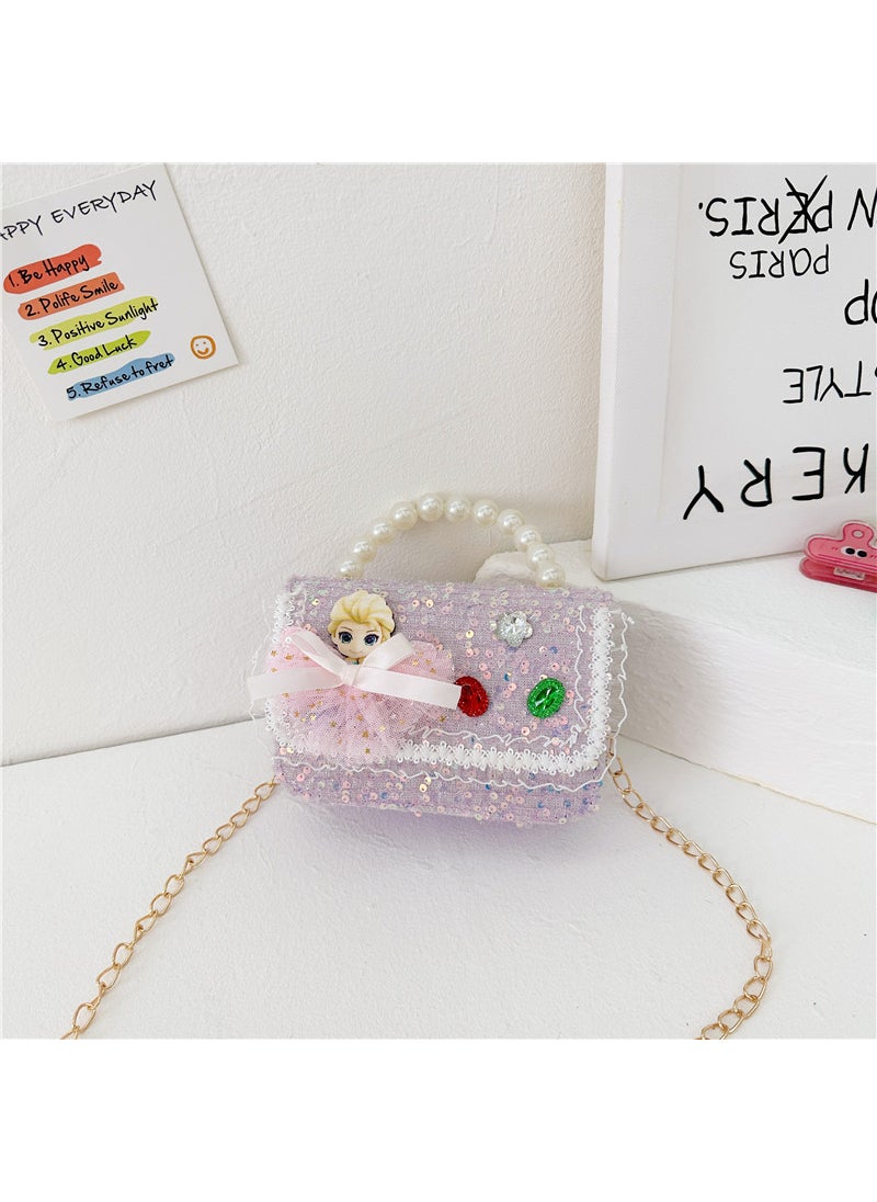 New childrens Chanel style bag fashion Pearl handbag Cartoon Doll shoulder bag girls chain messenger bagStyle 2 Purple Style 2 Purple