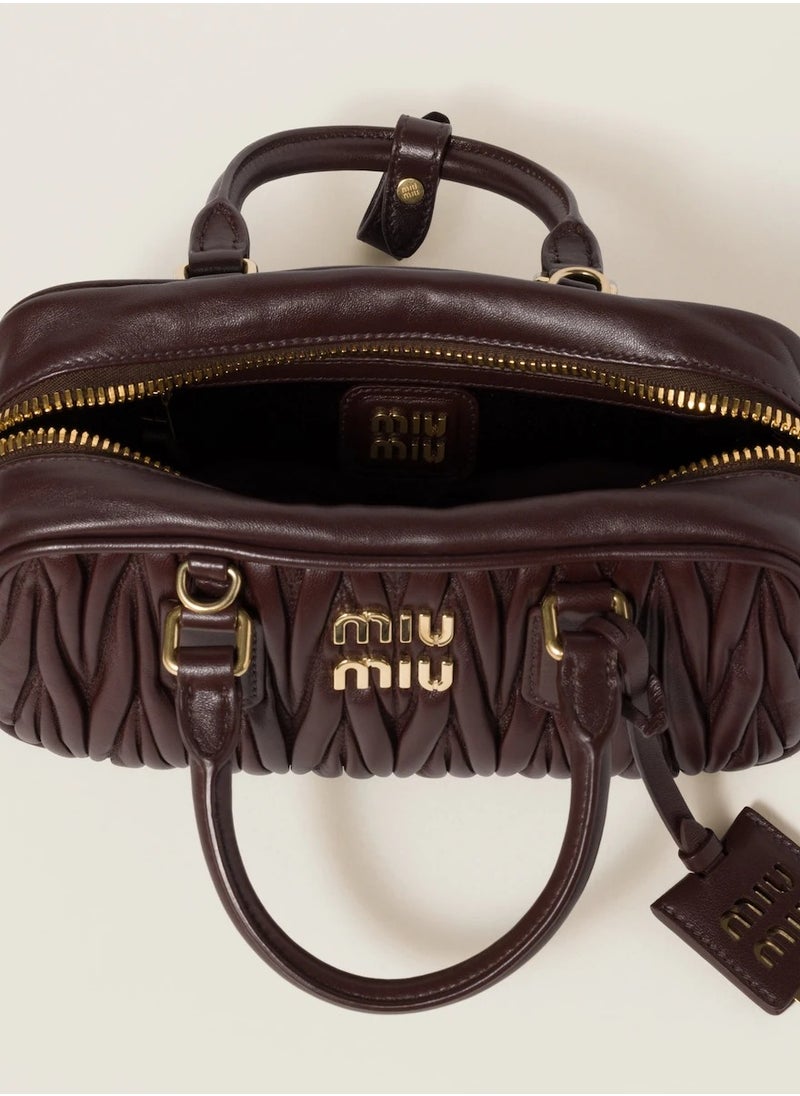 MIU Small Arcadie Top Handle Bag in Matelassé Nappa Leather Crossbody Shoulder