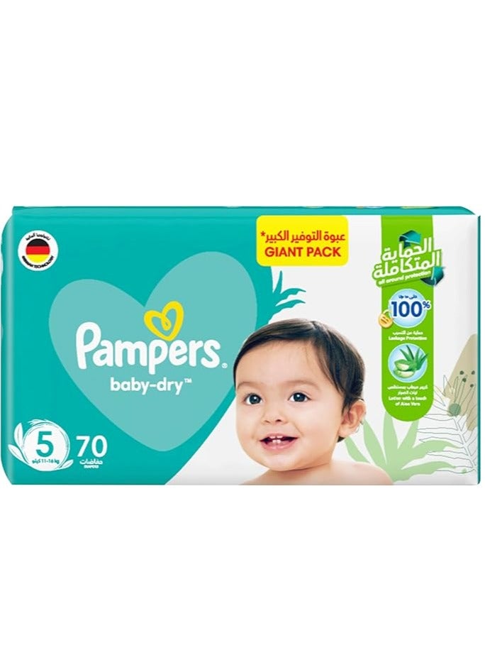 Giant Baby-Dry Taped Diapers with Aloe Vera Lotion 100% Leakage Protection Size 5 11-6 kg Capacity-Pack of 70