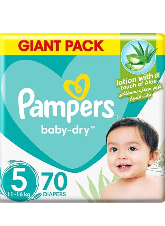 Giant Baby-Dry Taped Diapers with Aloe Vera Lotion 100% Leakage Protection Size 5 11-6 kg Capacity-Pack of 70