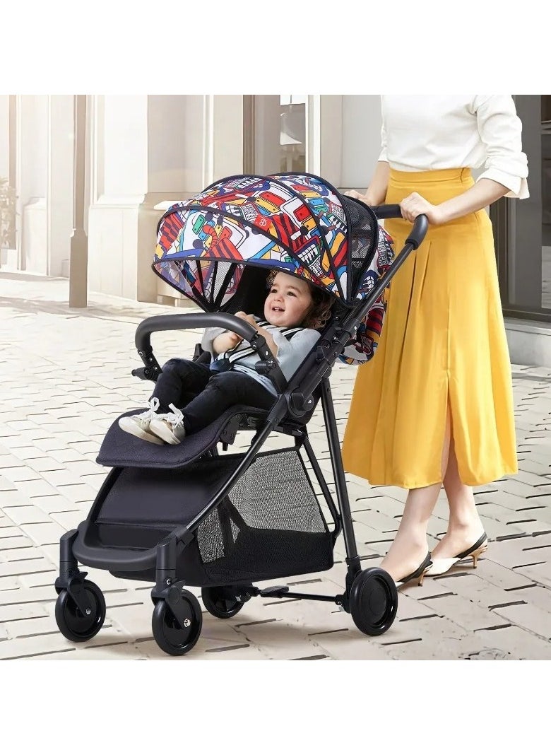 Reversible Handle Travel System Luxury Lightweight Baby Stroller (Black)