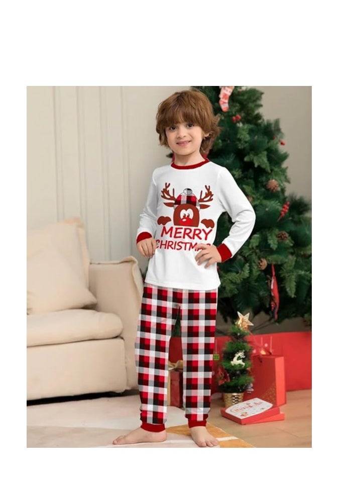 Merry Christmas Pajama Family Set for Baby | White T-Shirt & Red Plaid Pants | Holiday Matching PJs for Infants | Christmas Pajamas for Boys & Girls