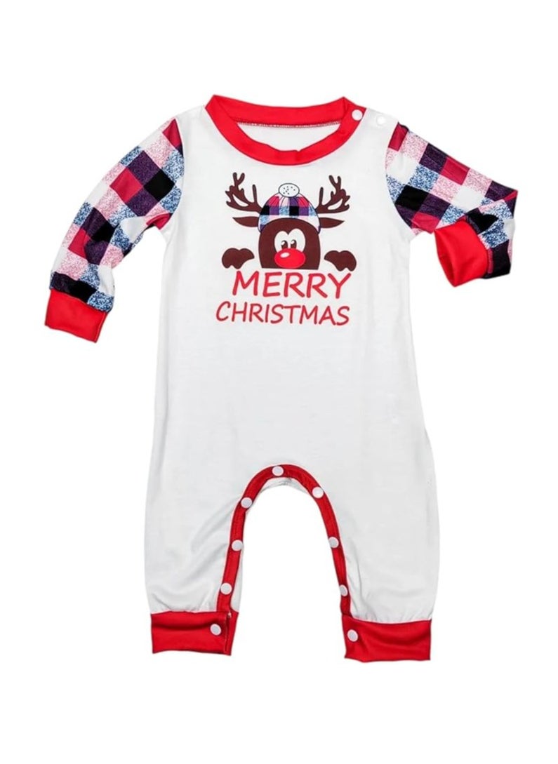 Merry Christmas Pajama Family Set for Baby | White T-Shirt & Red Plaid Pants | Holiday Matching PJs for Infants | Christmas Pajamas for Boys & Girls