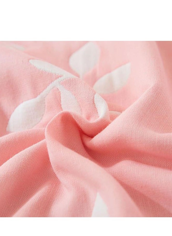 Cotton Throw Blanket, Single Size Thin Bed Blanket, 6 Layer Soft Cotton Yarn, For Sofa Bed Naps, 150x200cm,(Foliage Pink)