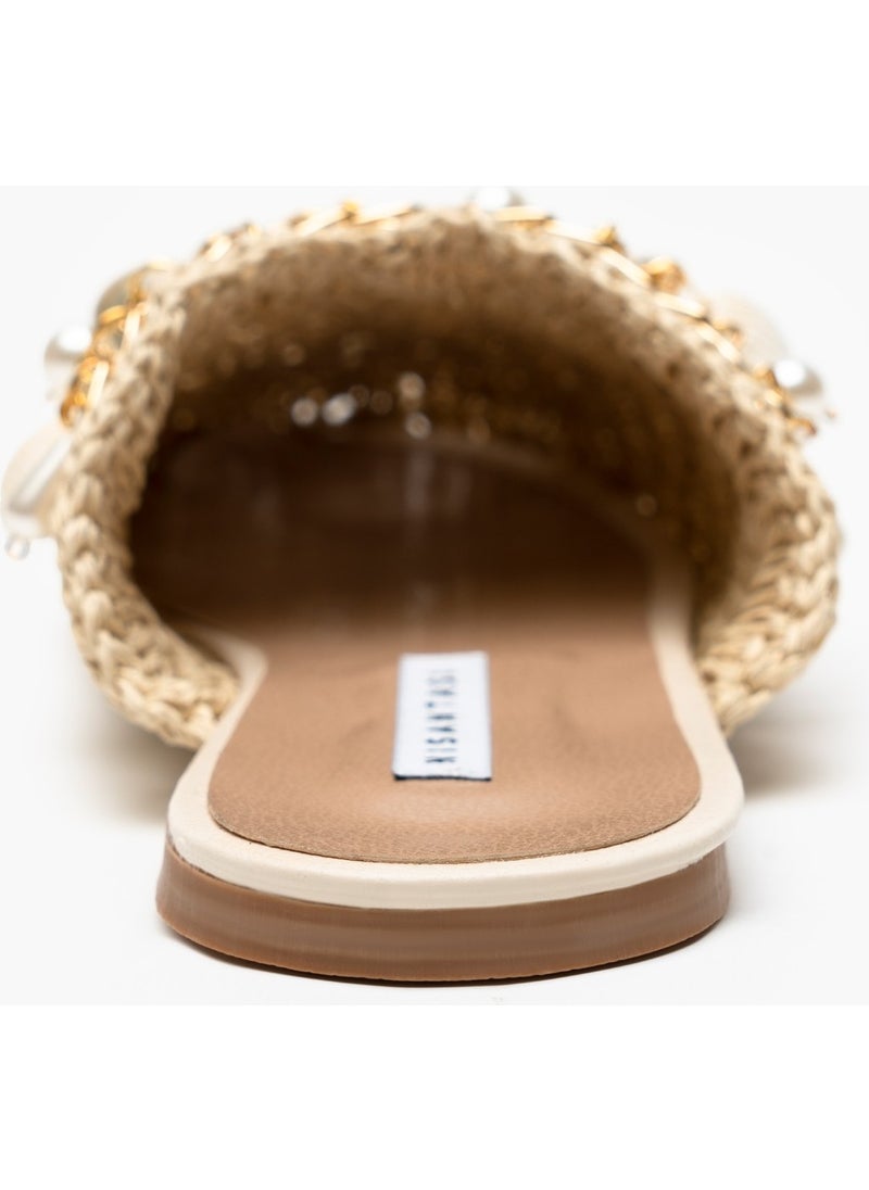 Kate Beige Knitted Seashell Detailed Women's Slippers