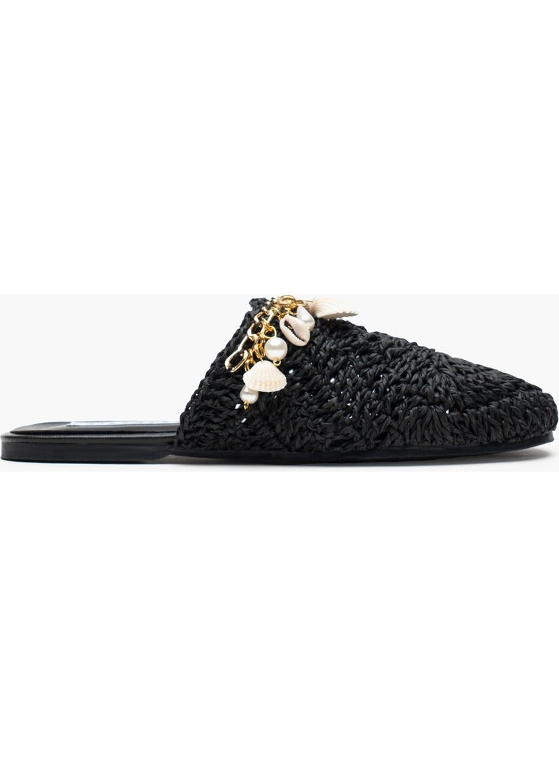 Kate Black Knitted Seashell Detailed Women's Slippers