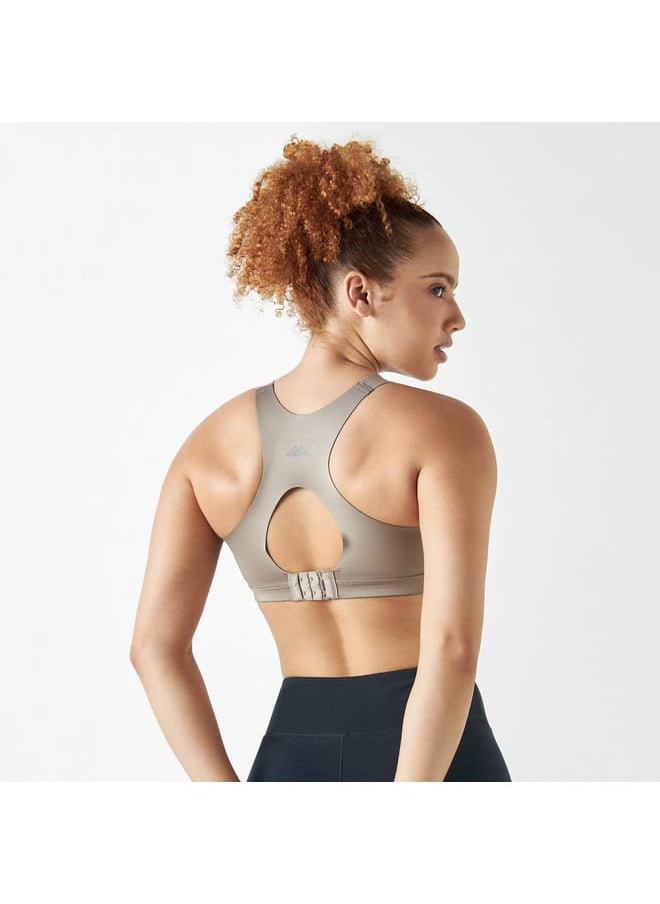 Kappa Logo Print Sports Bra with Racerback and Cutout Detail