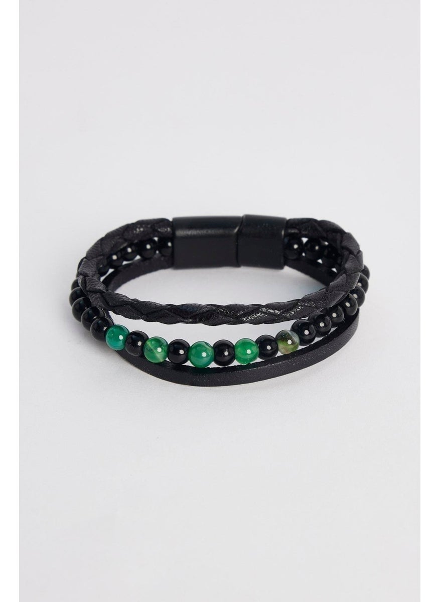 Men's Genuine Leather Black Bracelet