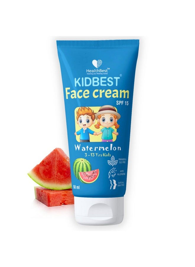 HealthBest Kidbest Face Cream for Kids, SPF 15, Safe for Sensitive Skin & Unscetened, Tear, Paraben, SLS free, Watermelon Flavor, 50ml