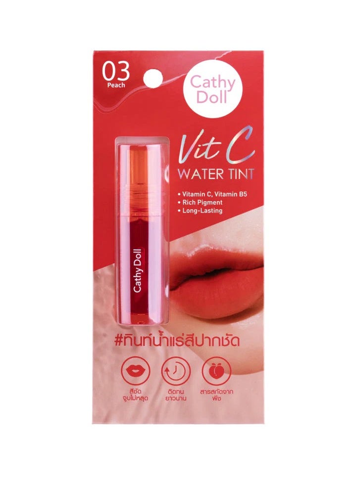 Cathy Doll Vit C Water Tint - Long-Lasting Peach Lip & Cheek Tint with Vitamin C