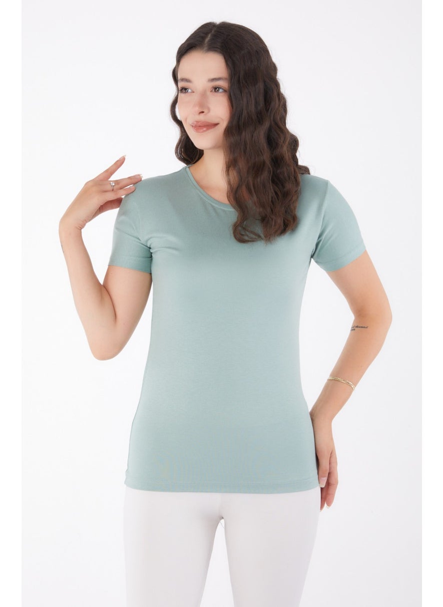 Plain Crew Neck Women's Green Short Sleeve Unprinted T-Shirt - 24764