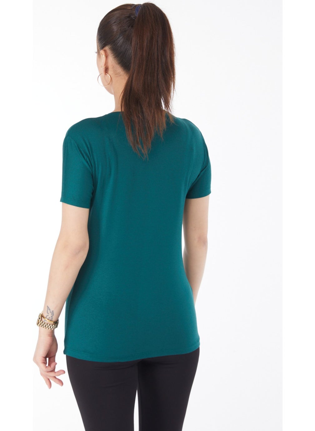 Plain Crew Neck Women's Emerald Short Sleeve Unprinted T-Shirt - 24764