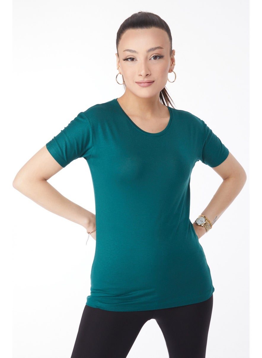 Plain Crew Neck Women's Emerald Short Sleeve Unprinted T-Shirt - 24764