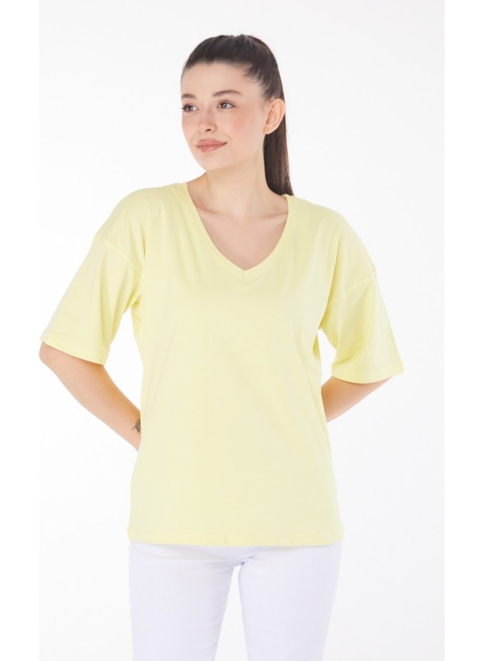 Plain Medium Women's Yellow T-Shirt - 25848