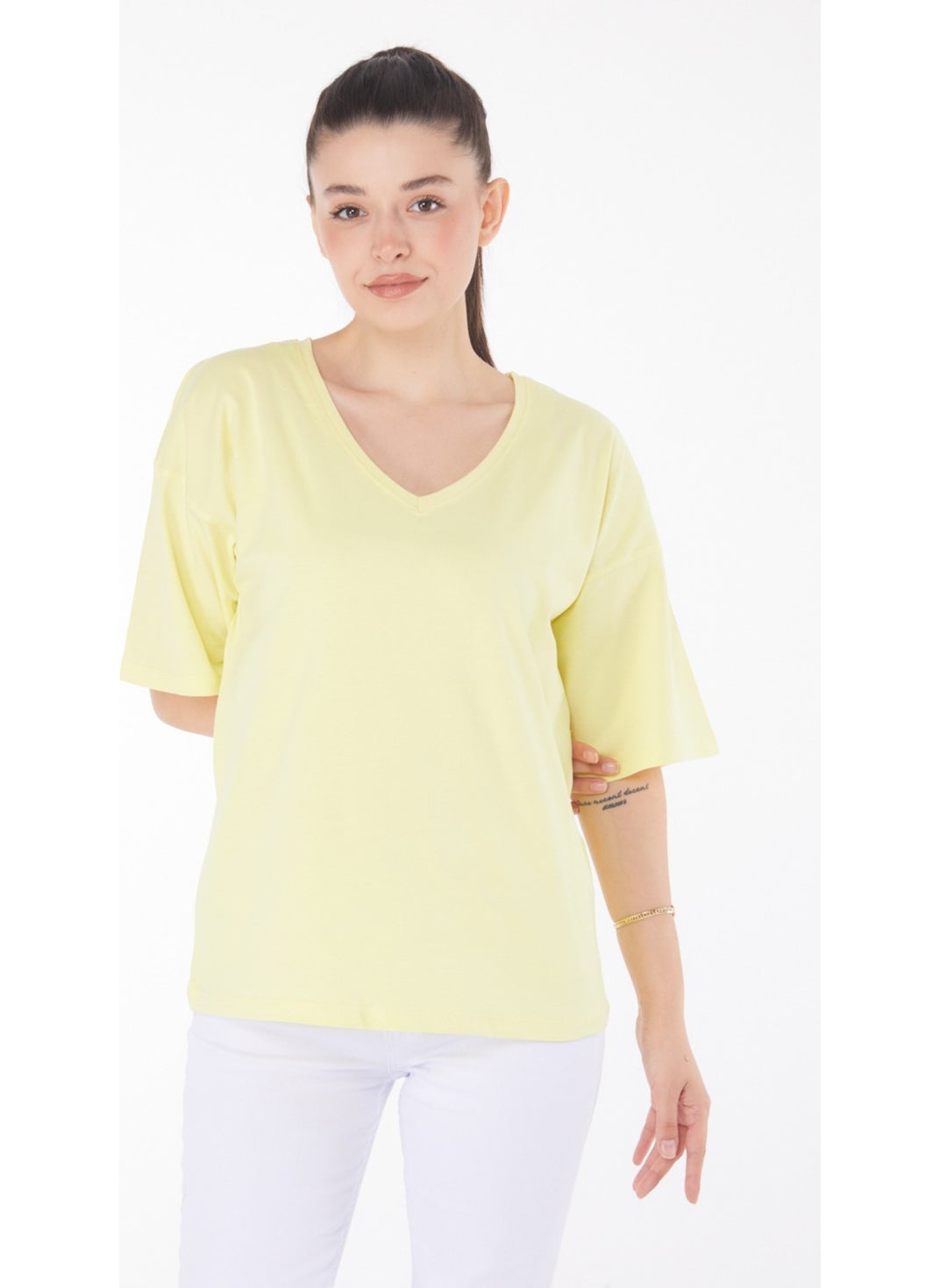 Plain Medium Women's Yellow T-Shirt - 25848