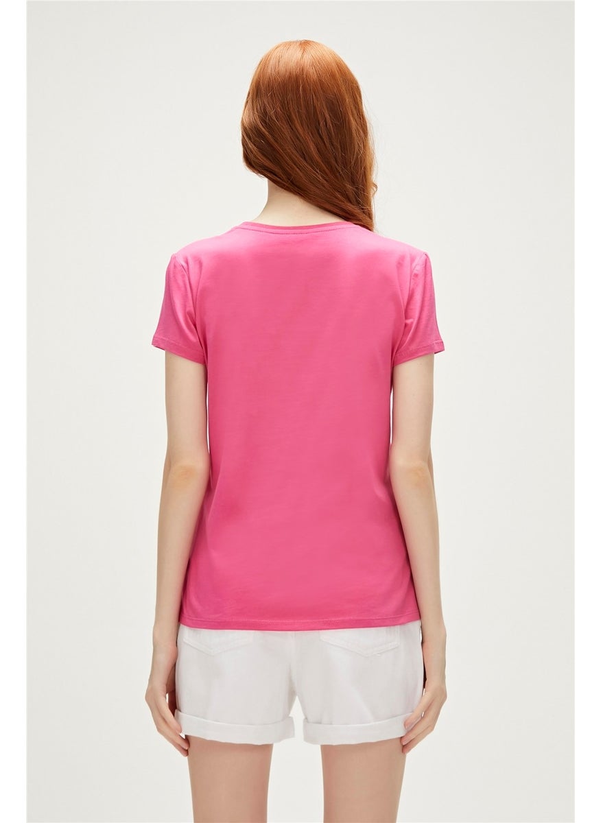 Logo Tee T-Shirt Fuchsia Pink Printed Women's T-Shirt10