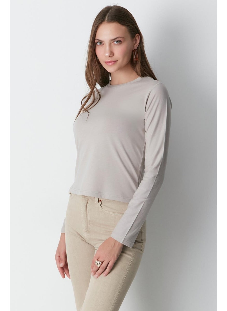 Crew Neck Long Sleeve 2-Piece Basic T-Shirt 955 Grey/brown