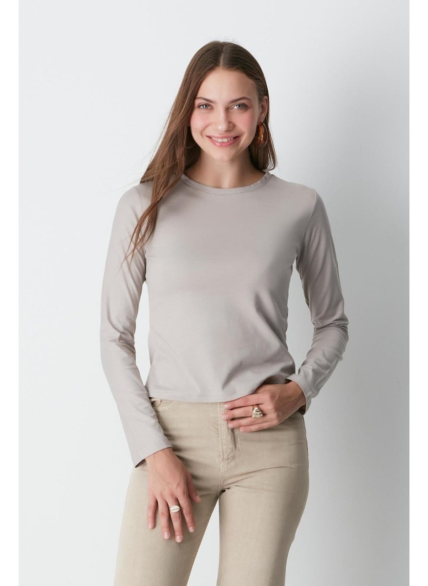 Crew Neck Long Sleeve 2-Piece Basic T-Shirt 955 Grey/brown