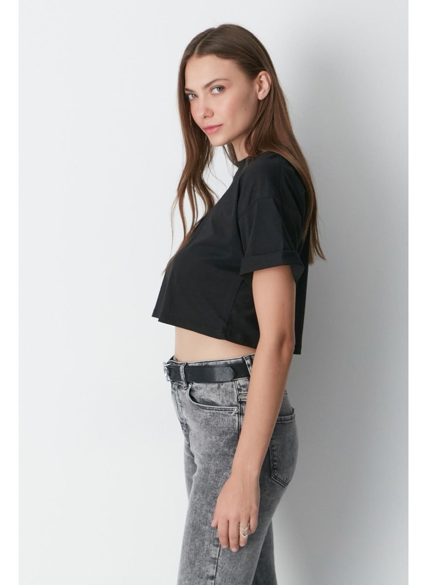 Crew Neck 2-Pack Crop T-Shirt 959 Black